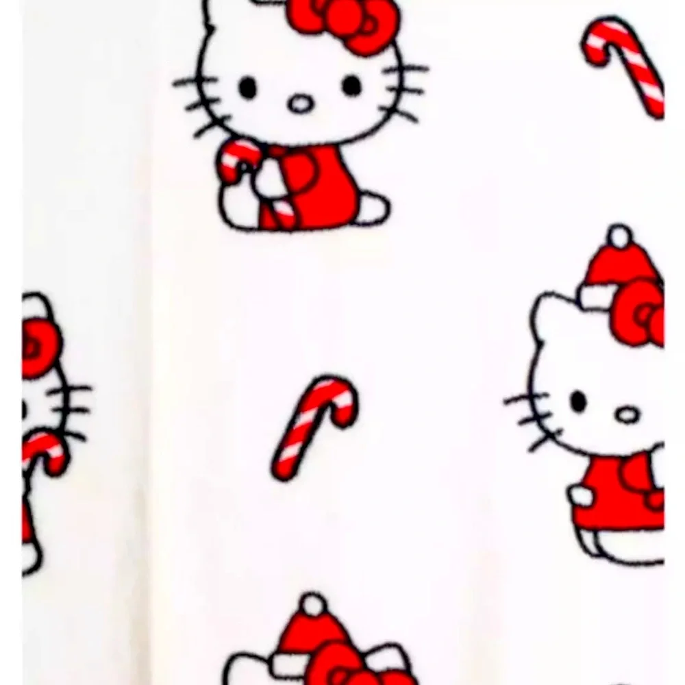 NEW Hello Kitty Christmas Santa Hat Candy Cane Faux Rabbit Fur Throw Blanket Red